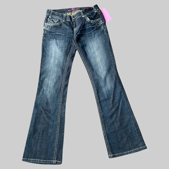 NWT Rock  And Roll Cowgirl Studded Low Rise Bootcut Jeans - Picture 1 of 13